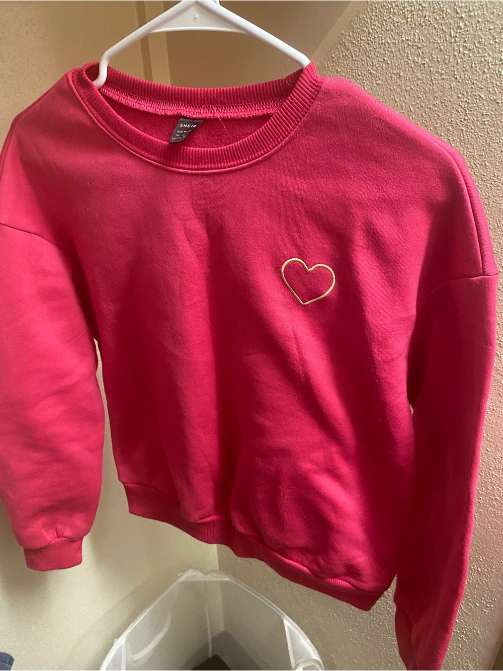 SHEIN Hot Pink Crewneck Sweater with Gold Heart